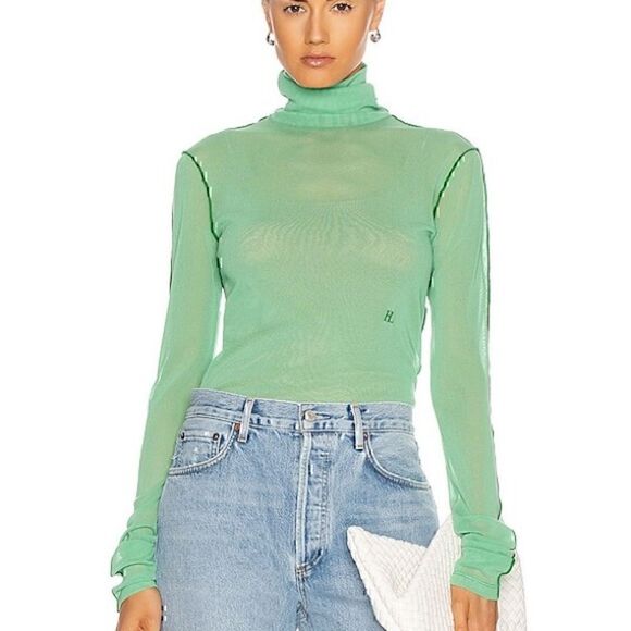 Helmut  Lang  Stretch-Mesh  Turtleneck  Top  Size  S Radiated Green  New - Picture 4 of 8